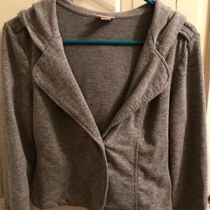 gray sweatshirt material button sweater/blazer